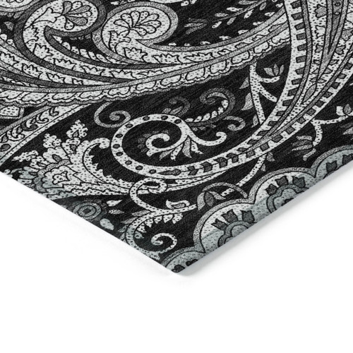 8' X 10' Black Gray And White Paisley Washable Indoor Outdoor Area Rug