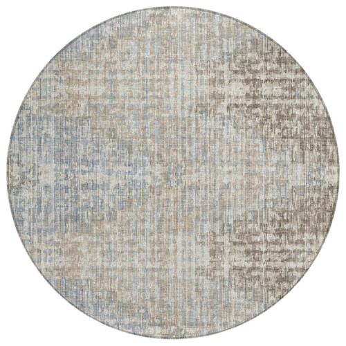 8' Beige And Gray Round Geometric Washable Indoor Outdoor Area Rug - Beige, Gray