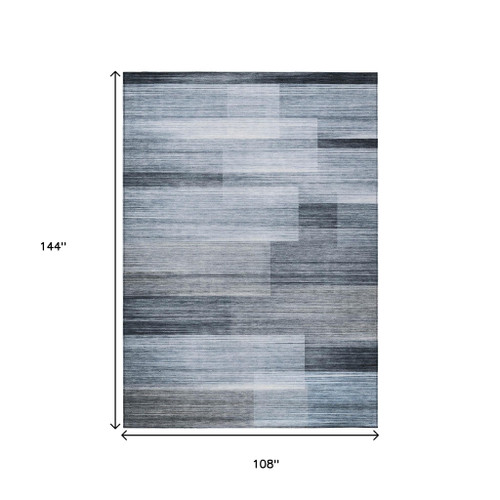 9' X 12' Denim Blue And Ivory Striped Washable Indoor Outdoor Area Rug - Denim Blue, Ivory