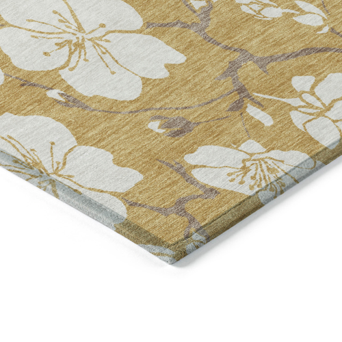 8' X 10' Gold Ivory And Brown Floral Washable Indoor Outdoor Area Rug