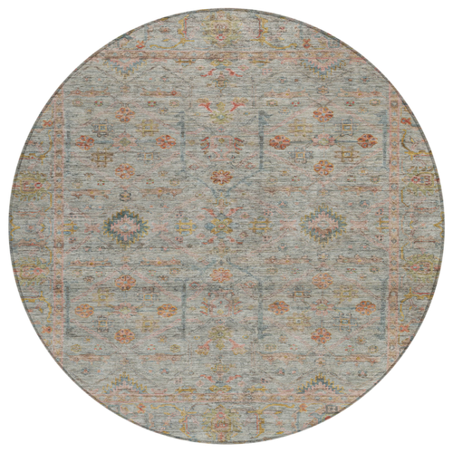8' Taupe Terra Cotta And Tan Round Floral Washable Indoor Outdoor Area Rug
