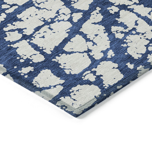 9' X 12' Navy Blue And Ivory Abstract Washable Indoor Outdoor Area Rug