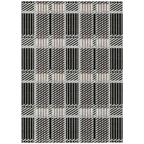 10' X 14' Black Gray And Brown Plaid Washable Indoor Outdoor Area Rug