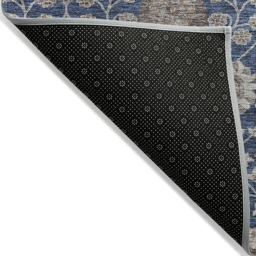 10' X 14' Navy Blue Brown And Beige Floral Washable Indoor Outdoor Area Rug