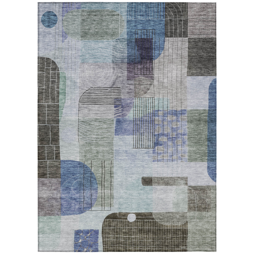 9' X 12' Blue Gray And Charcoal Abstract Washable Indoor Outdoor Area Rug