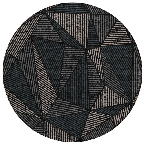 8' Black Charcoal And Gray Round Geometric Washable Indoor Outdoor Area Rug