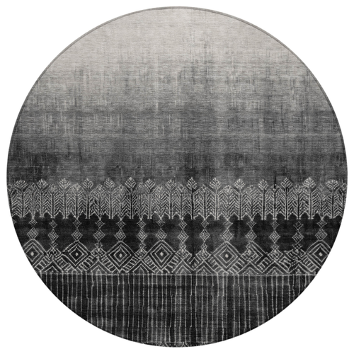 8' Black Ivory And Gray Round Ombre Washable Indoor Outdoor Area Rug