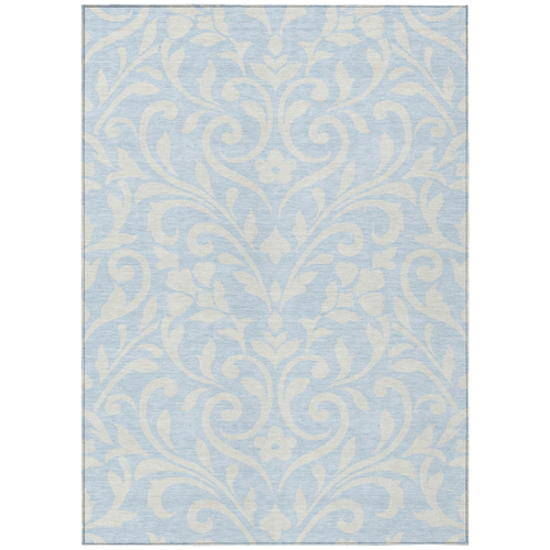 8' X 10' Sky Blue And Ivory Floral Washable Indoor Outdoor Area Rug