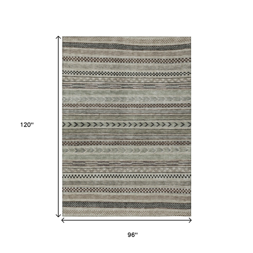 8' X 10' Taupe And Brown Striped Washable Indoor Outdoor Area Rug