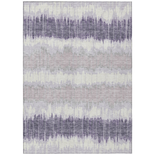 9' X 12' Lavender Purple And Ivory Striped Washable Indoor Outdoor Area Rug