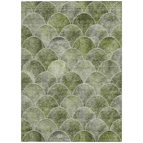 10' X 14' Green Artichoke Green And Gray Abstract Washable Indoor Outdoor Area Rug