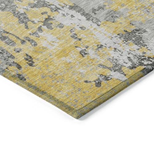 8' Yellow And Ivory Round Abstract Washable Indoor Outdoor Area Rug