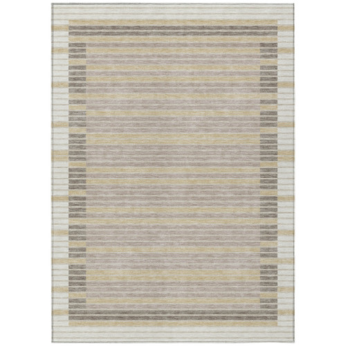 10' X 14' Ivory And Beige Striped Washable Indoor Outdoor Area Rug