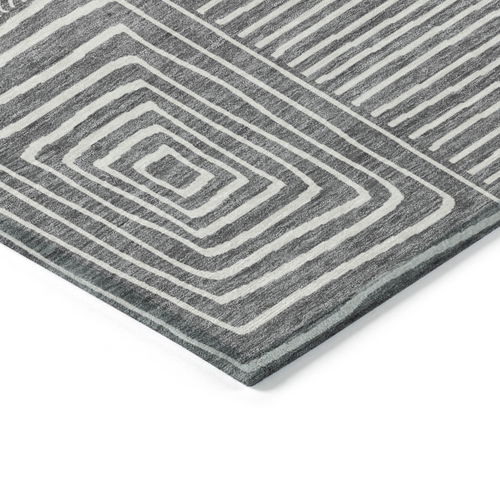 10' X 14' Charcoal And Ivory Geometric Washable Indoor Outdoor Area Rug