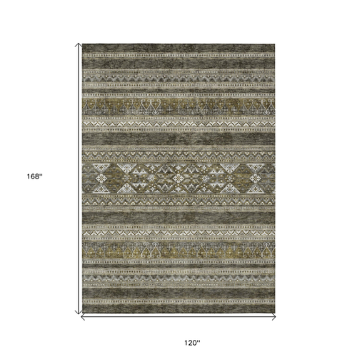 10' X 14' Taupe Beige And Ivory Southwestern Washable Indoor Outdoor Area Rug
