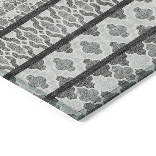 8' X 10' Gray Charcoal And Silver Quatrefoil Washable Indoor Outdoor Area Rug