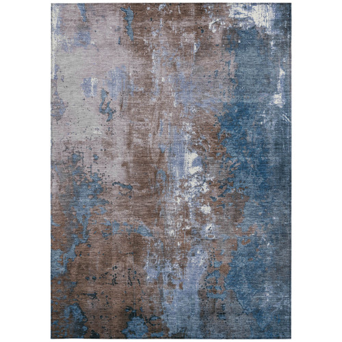 9' X 12' Brown And Blue Abstract Washable Indoor Outdoor Area Rug