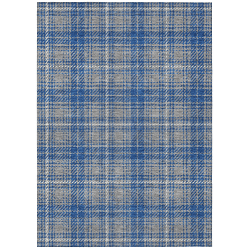 10' X 14' Gray Blue And Ivory Plaid Washable Indoor Outdoor Area Rug