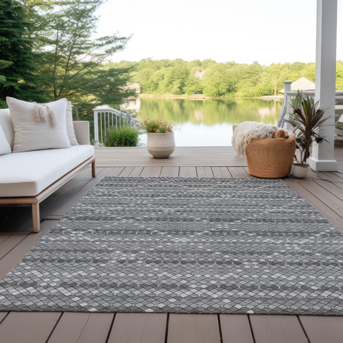 8' X 10' Gray And Silver Geometric Washable Indoor Outdoor Area Rug