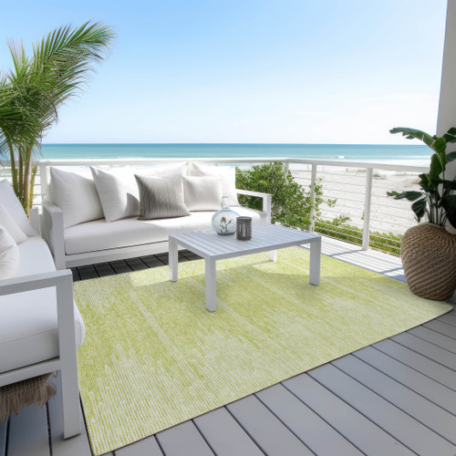9' X 12' Artichoke Green And Ivory Abstract Washable Indoor Outdoor Area Rug