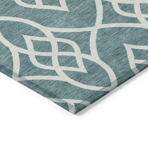 10' X 14' Teal Blue And Ivory Trellis Washable Indoor Outdoor Area Rug