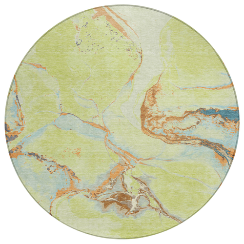8' Artichoke Green Blue And Brown Round Abstract Washable Indoor Outdoor Area Rug