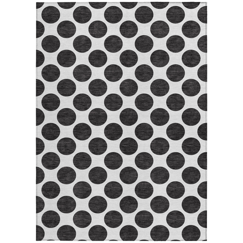 9' X 12' Black And Ivory Polka Dot Washable Indoor Outdoor Area Rug