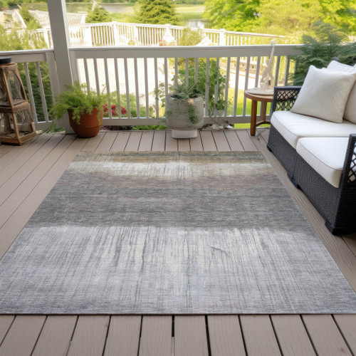 9' X 12' Taupe And Gray Abstract Washable Indoor Outdoor Area Rug - Taupe, Gray