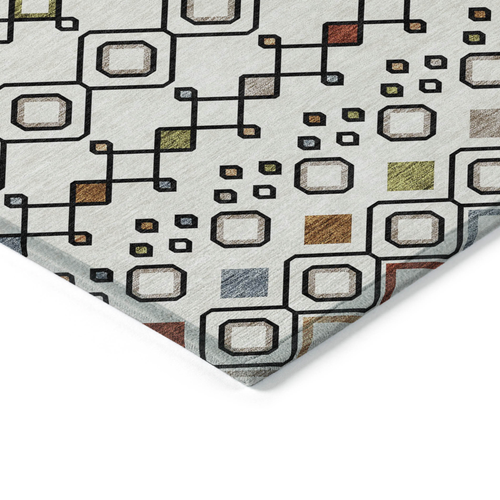 8' X 10' Ivory Red And Gray Geometric Washable Indoor Outdoor Area Rug