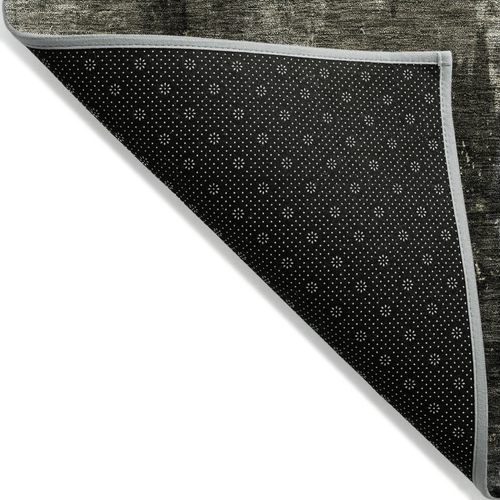 8' Charcoal And Black Round Abstract Washable Indoor Outdoor Area Rug