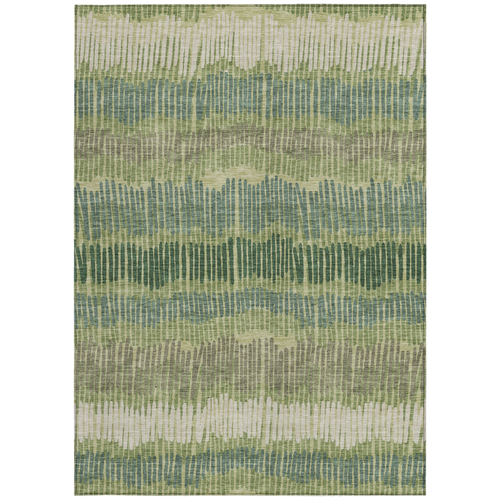 9' X 12' Green Gray And Ivory Striped Washable Indoor Outdoor Area Rug