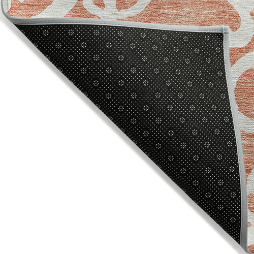9' X 12' Coral And Ivory Damask Washable Indoor Outdoor Area Rug