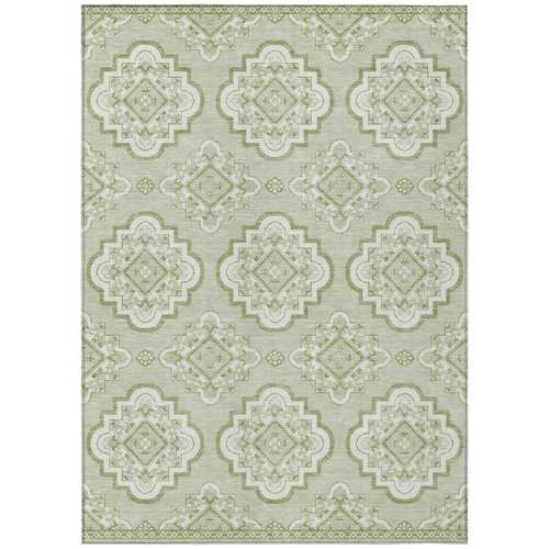 10' X 14' Artichoke Green And Ivory Medallion Washable Indoor Outdoor Area Rug