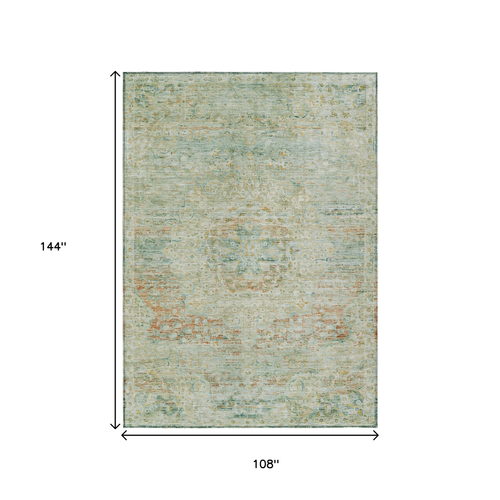 9' X 12' Sage And Copper Medallion Washable Indoor Outdoor Area Rug