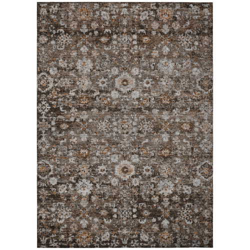 9' X 12' Dark Brown Brown And Taupe Oriental Washable Indoor Outdoor Area Rug