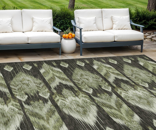 10' X 14' Olive Green And Artichoke Green Southwestern Washable Indoor Outdoor Area Rug - Olive Green, Artichoke Green