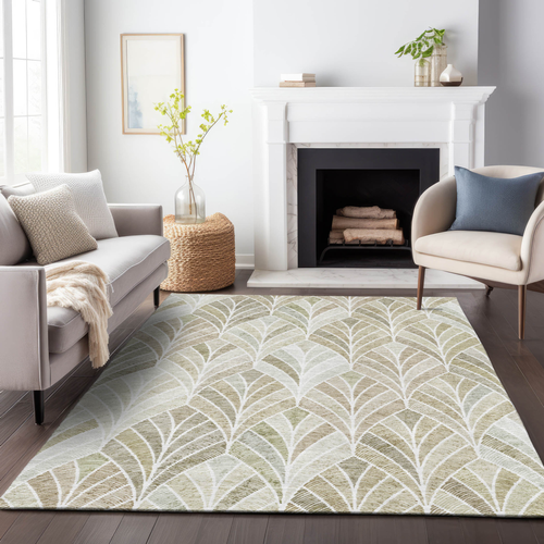 8' X 10' Khaki Tan And Beige Geometric Washable Indoor Outdoor Area Rug