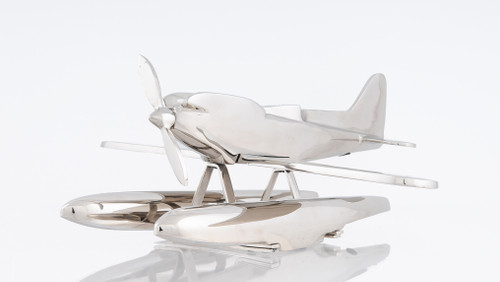 Homeroots Home Decor 17" x 16.5" x 7" Alum Seaplane, Shiny Nickel Finish