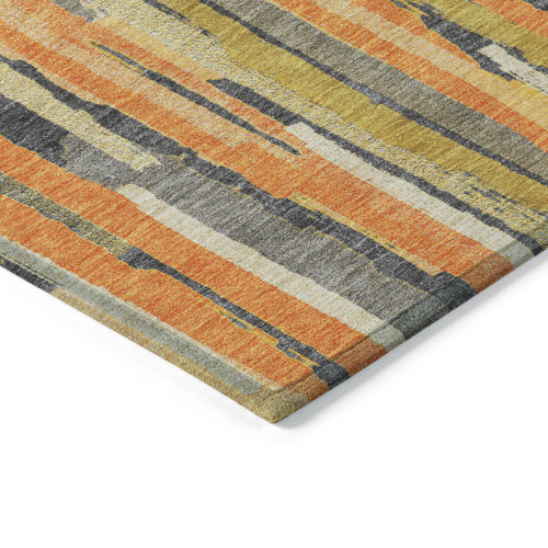 10' X 14' Orange And Beige Striped Washable Indoor Outdoor Area Rug
