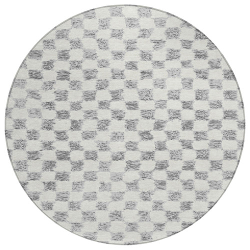8' Gray And Ivory Round Geometric Washable Indoor Outdoor Area Rug - Gray, Ivory