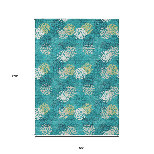 8' X 10' Emerald Gray And Ivory Polka Dot Washable Indoor Outdoor Area Rug