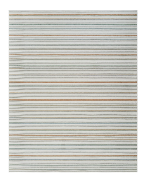 8' X 10' Cream and Beige Striped Distressed Indoor Outdoor Area Rug