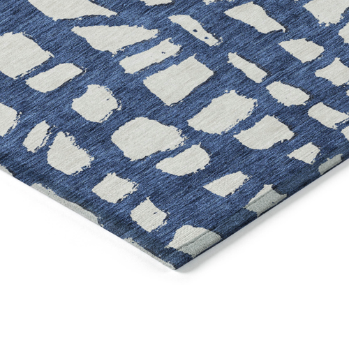 9' X 12' Navy Blue And Ivory Abstract Washable Indoor Outdoor Area Rug