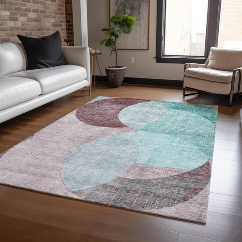 8' X 10' Teal Blue Brown And Beige Geometric Washable Indoor Outdoor Area Rug