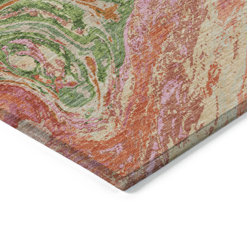 9' X 12' Coral Green And Ivory Abstract Washable Indoor Outdoor Area Rug