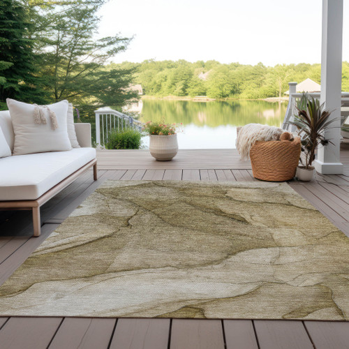 8' X 10' Brown Beige And Taupe Abstract Washable Indoor Outdoor Area Rug