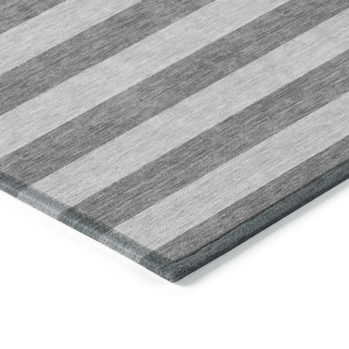 8' X 10' Gray and White Striped Washable Non Skid Indoor Outdoor Area Rug