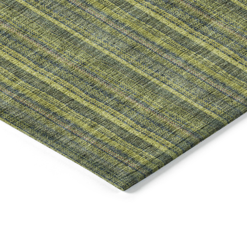 9' X 12' Olive Green And Lime Green Striped Washable Indoor Outdoor Area Rug