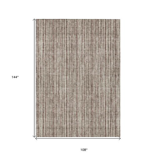 9' X 12' Brown And Ivory Striped Washable Indoor Outdoor Area Rug