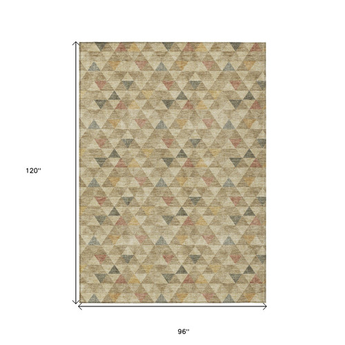 8' X 10' Beige Tan And Taupe Geometric Washable Indoor Outdoor Area Rug